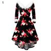 Festive Regular Sleeve Irregular Female Tree Snowman Pattern Dress For Festival Women