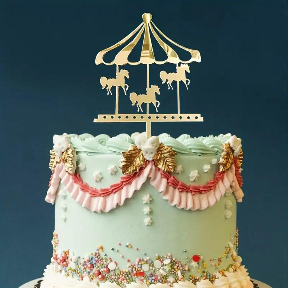Acrylic Card Insertion Cartoon Cake Decoration Carousel Cake Toppers Dessert Table Decoration