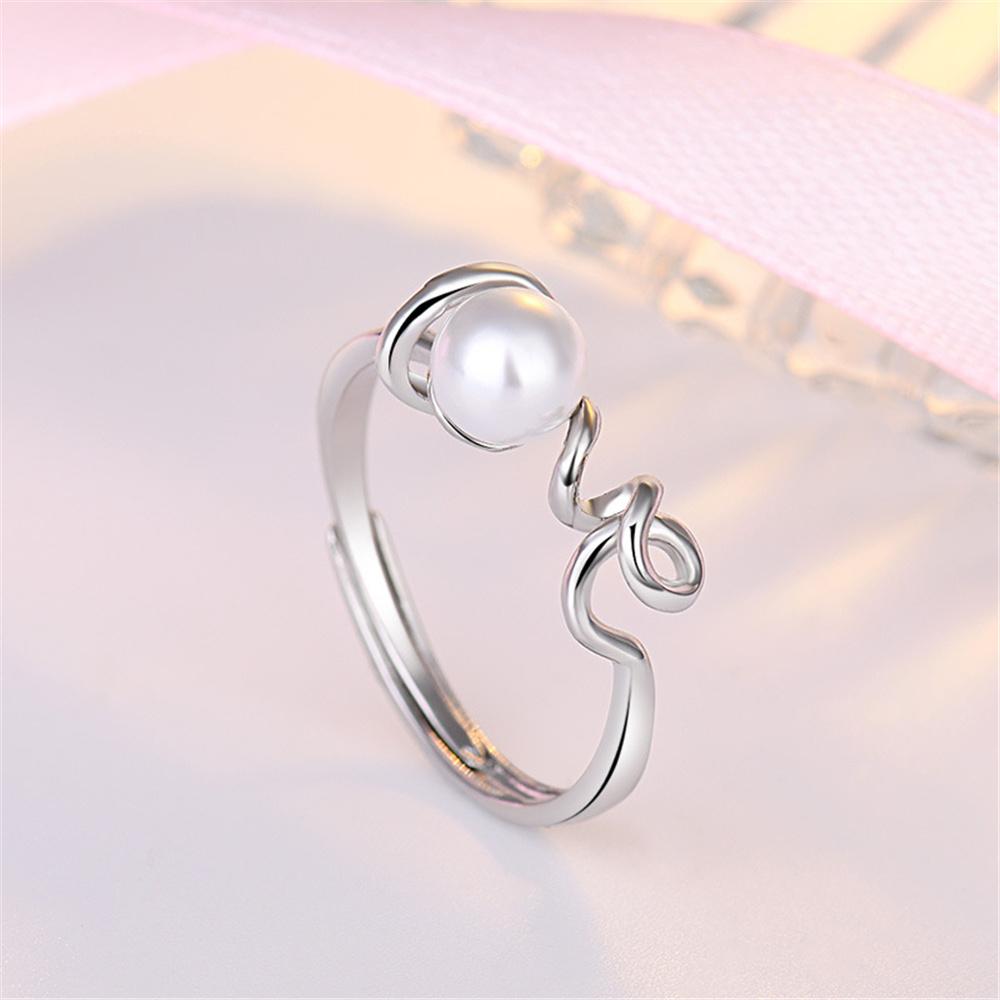 Elegant Simple Female Irregular Metal Pearl Adjustable Open Ring Vintage Rose Gold Silver Color Wedding Jewelry For Women