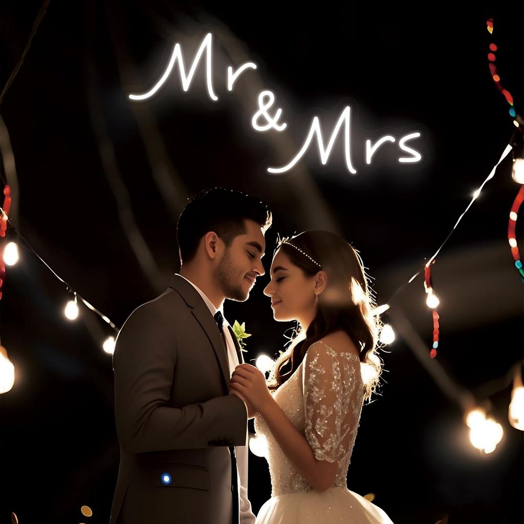 Mr and Mrs Neon Sign for Wedding Decor, Mr & Mrs Sign Wedding Ceremony Backdrop Decorations Gift for Reception