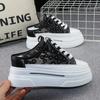 Fashion Baotou Semi-slippers Women's Summer New Outer Wear Embroidery Mesh Breathable Slip-on  Increase 8cm Sandals Sneakers