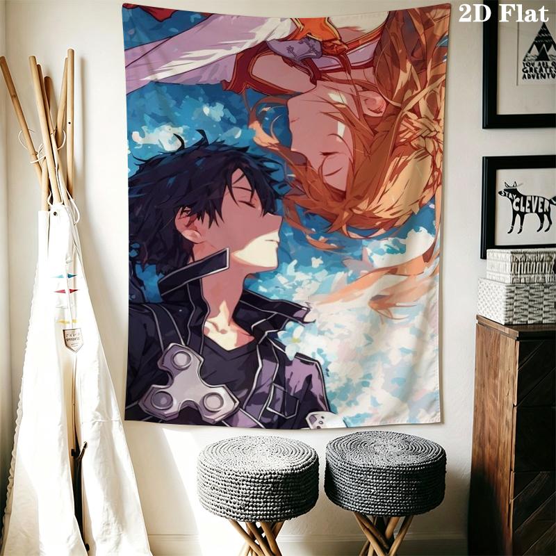 Sword Art Online Wall Tapestry Aesthetic Wall Hanging Printed Fabric Blanket Decorative Tapestries for Bedroom Living Room Home Decor