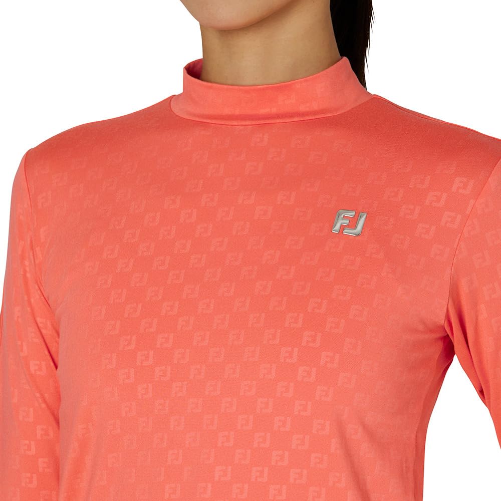 FootJoy Women's FJW-F24-S06 32285-L Brushed FJ Embossed Print Long Sleeve Mock Neck Shirt in Sugar Coral