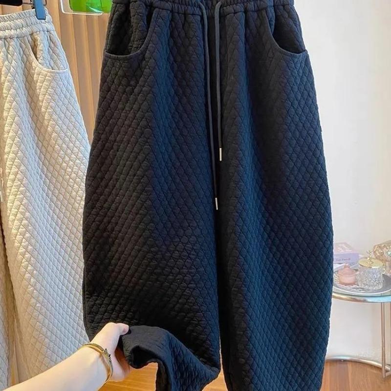 Pants for Women Plus Size Thickened Stretchy Elastic High Waist Long Trousers Solid Colour Fleece Casual Wide Leg Pants