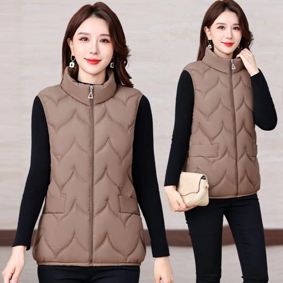 Gilet invernale da donna, imbottito, spesso, con collo alto, protezione per il collo, senza maniche, chiusura con cerniera