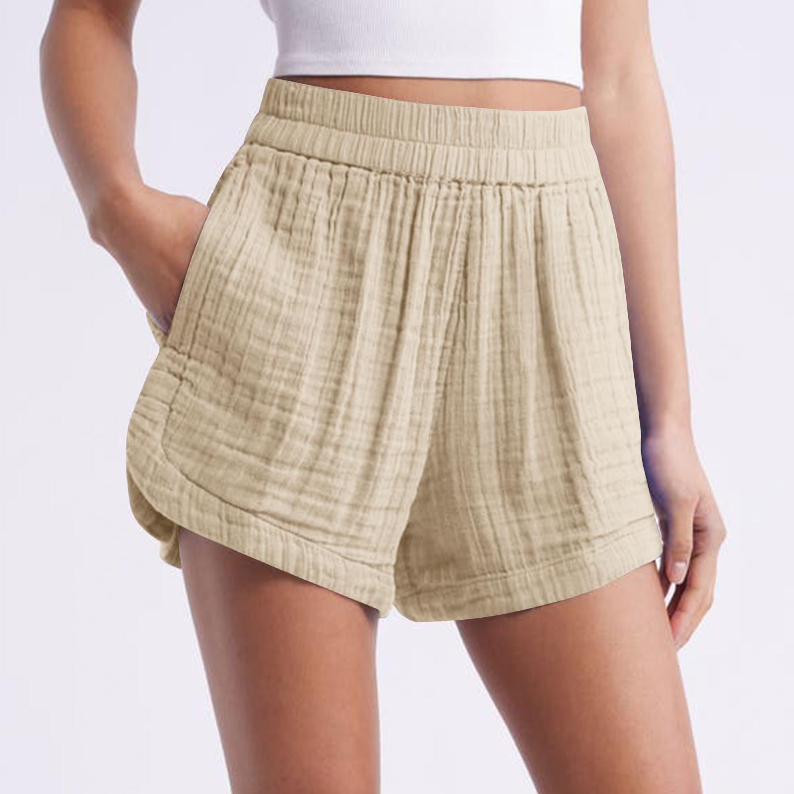 

Женские повседневные летние эластичные пляжные шорты однотонные повседневные шорты L бежевый