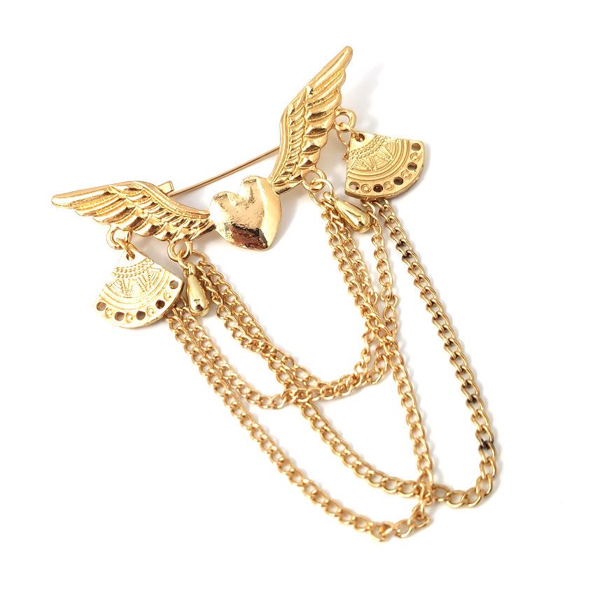 Creative Love Wings Brooch with Retro Tassel Multi-Layer Chain