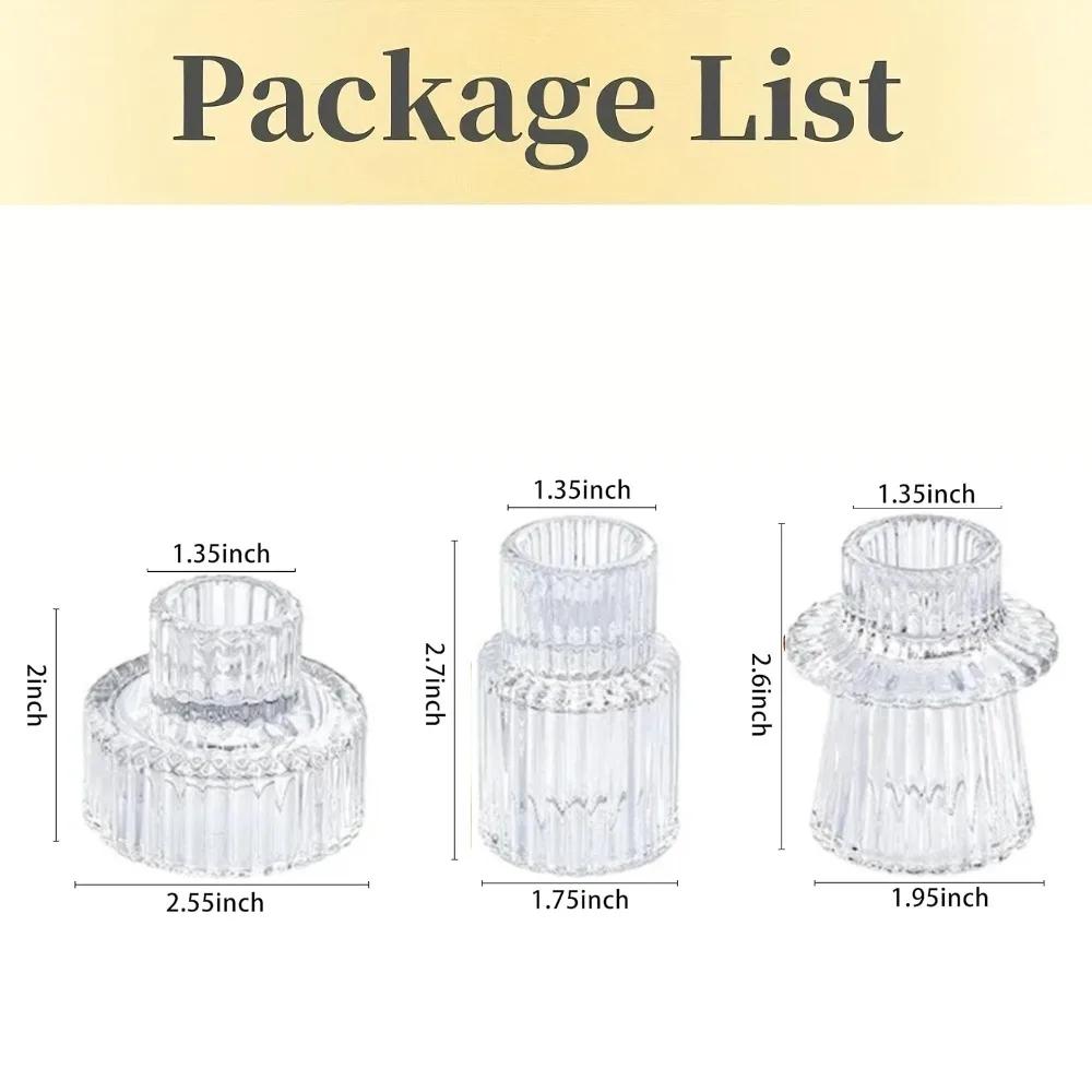 

3Pcs Double Sided Taper Votive Glass Candle Holder Wedding CandlestickChristmas Tealight Tea Party ForTable Centerpiece Decor