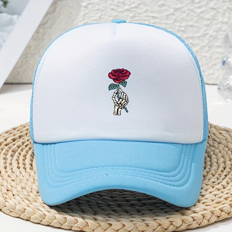 Damenhut Cartoon Skeletthand Rose Bedruckt Schwamm Baseballkappe LKW-Fahrer Webhut Sommer Kreativ
