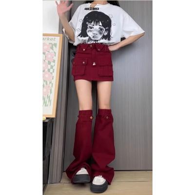 Fusta cargo roșie A-line pentru femei, estetică vintage, Y2k, mini-fustă pentru picioare, Harajuku, coreeană, îmbrăcăminte de stradă, haine anii 2000 de vară