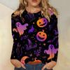 Women's Long-sleeved Loose-necked Halloween Print Casual Top , Suitable for Holiday Parties