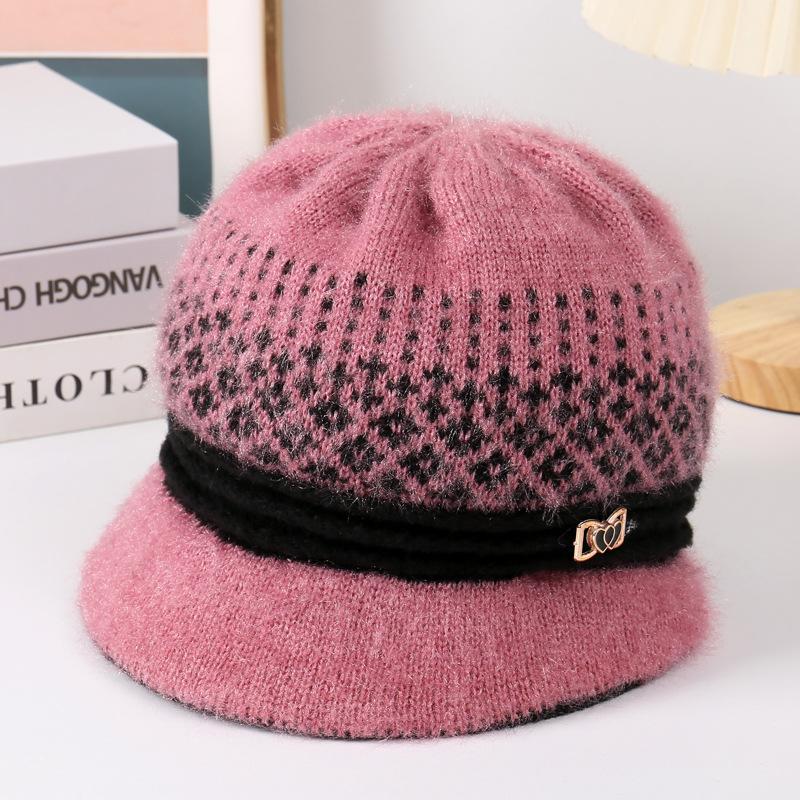 Winter new middle-aged and elderly hats women's fleece warm women's ear protectors knitted wool hats mother grandma hats women