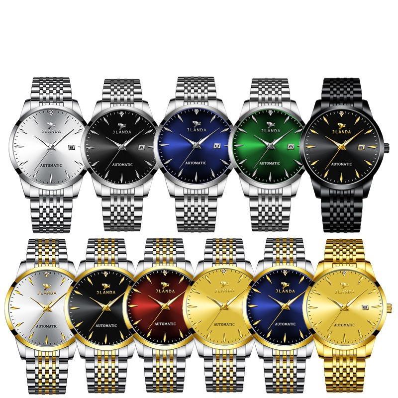 Automatic Self-Wind Men's Watch Luxury Business Dress Watches with Date Display Steel Bracelet Waterproof Luminous Hands
