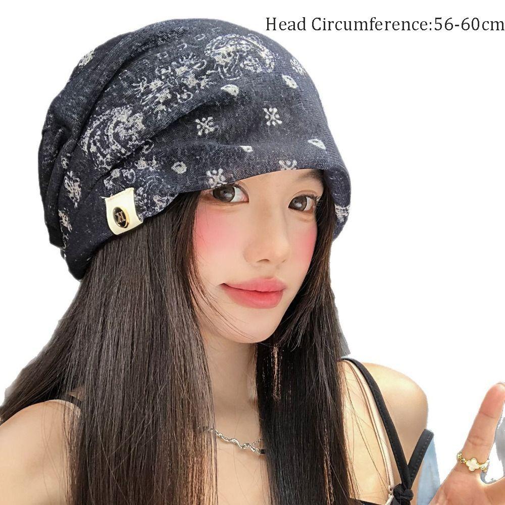 Large Head Circumference Stacked Hat Ethnic Style Beanies Cap Pullover Hat  for Women and Girl