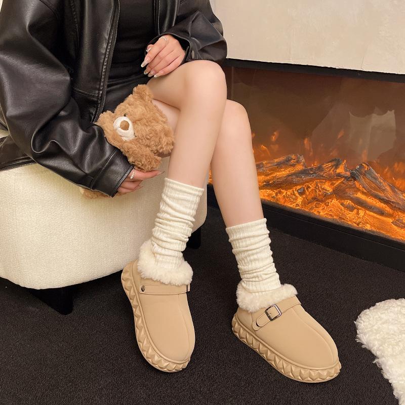 Women's Large Size Soft Sole Winter Warm Fur One Snow Boots Padded Lined Ankle Boots Anti-slip Hiking Casual Sports Cotton Boots