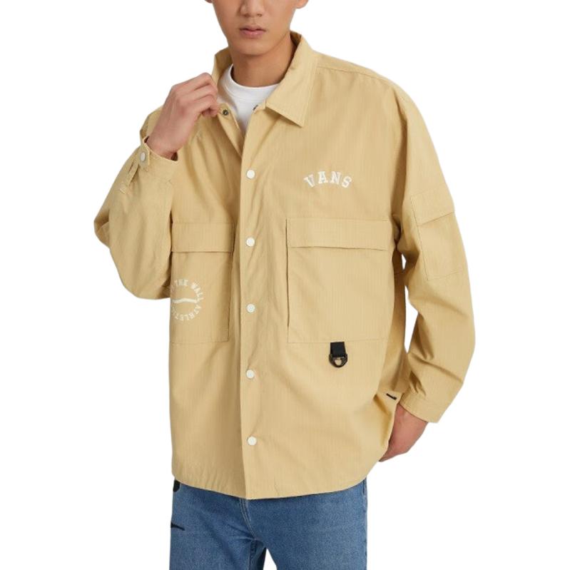 Vans Outdoor Casual Letter Logo Embroidered Button-Down Multi-Pocket Work Jacket Men jackets Brown VN0002GWYUU