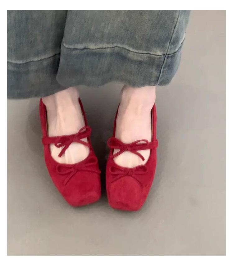 

Square head bow ballet shoes women s 2025 summer new gentle French Mary Jane evening breeze light mouth single shoes 40 красный