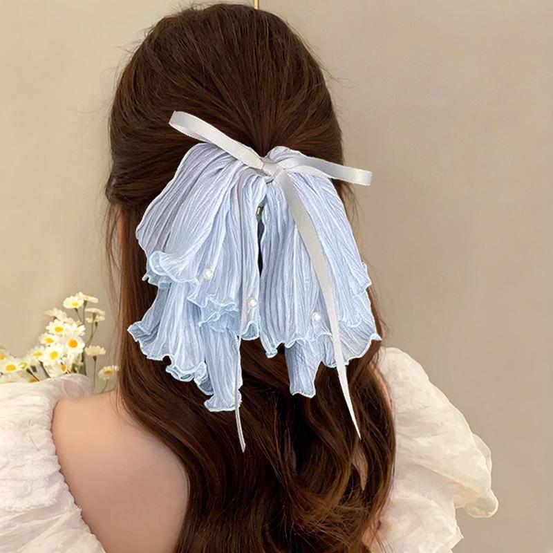 Handmade Chiffon Floral Bow Ponytail Clip for Voluminous Hair