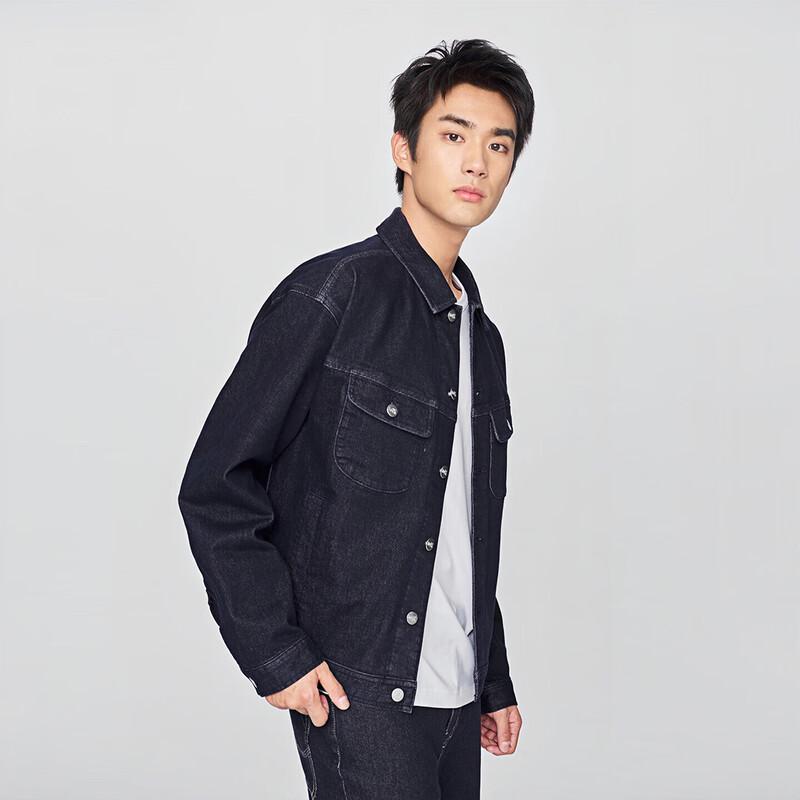 Lee Men's Fade-Resistant Dark Blue Brushed Denim Jacket