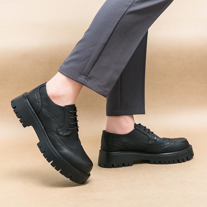 Fashion College Style Leather Men Oxford Shoes New British Casual Leather Shoes Trend Versatile Men Thick Soled Business Dress Footwear
