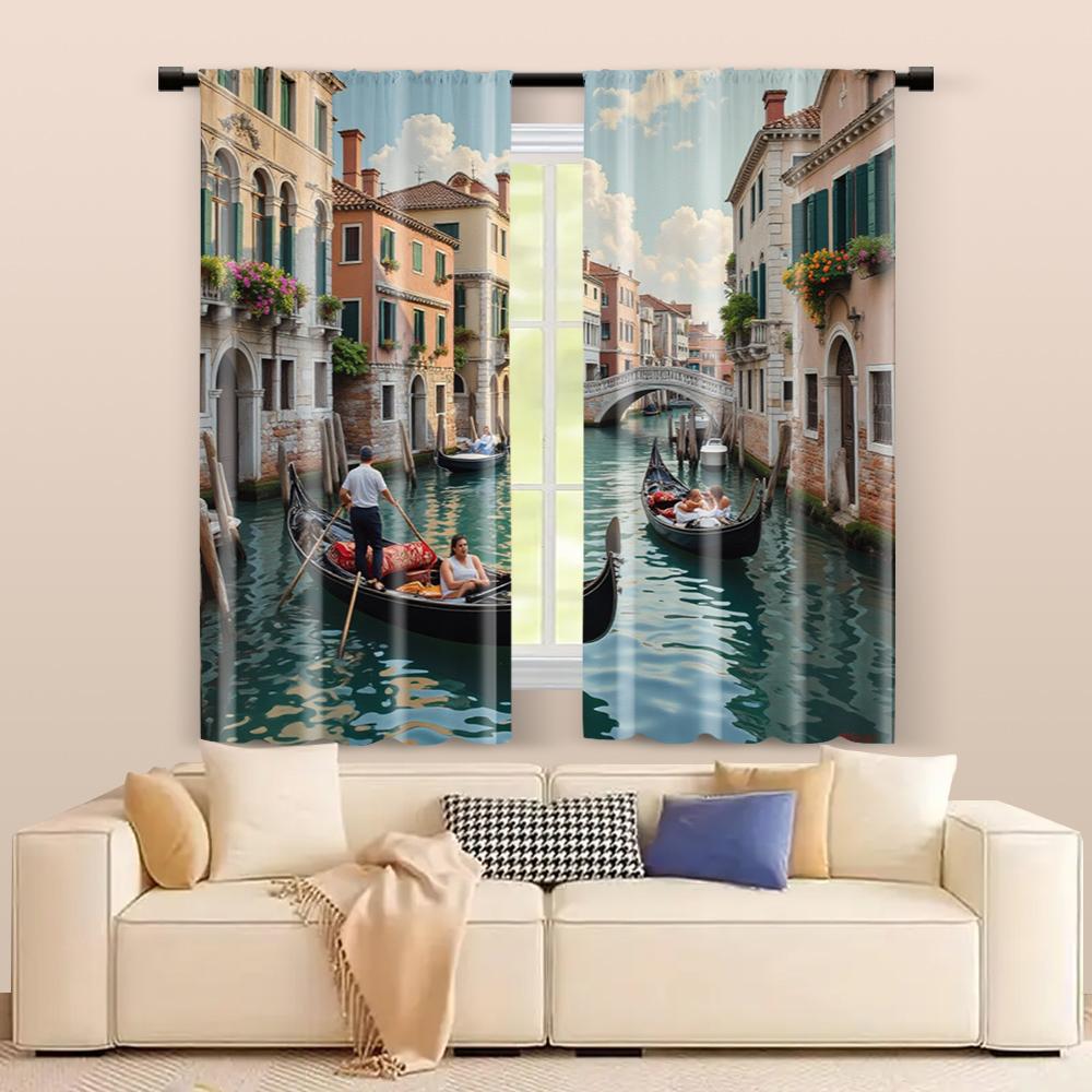 2 Stück, Filtervorhänge (ausgenommen Stangen, unbeweglich, ohne Batterien) Venedig Landschaft zur Verwendung in Schlafzimmern und Wohnzimmern