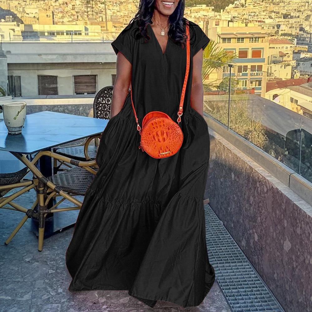 

Женское летящее платье макси с длинным рукавом в черном, оранжевом и желтом цветах, повседневное пляжное платье с разрезом сбоку S чёрный