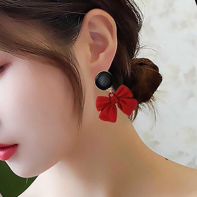 Schwarze Runde Rote Schleife Anhängerohrringe für Damen Mädchen Koreanische Liebe Ästhetik Alltag Minimalistischer Schmuck
