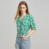 TaTu Women's Floral V-Neck Short Sleeve Blouse