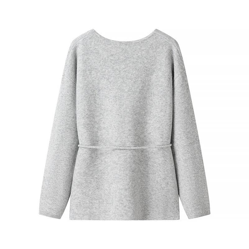 2025 Spring Women's V-neck Long-Sleeved Tie-Up Cardigan Sweater: European & American Street Fashion