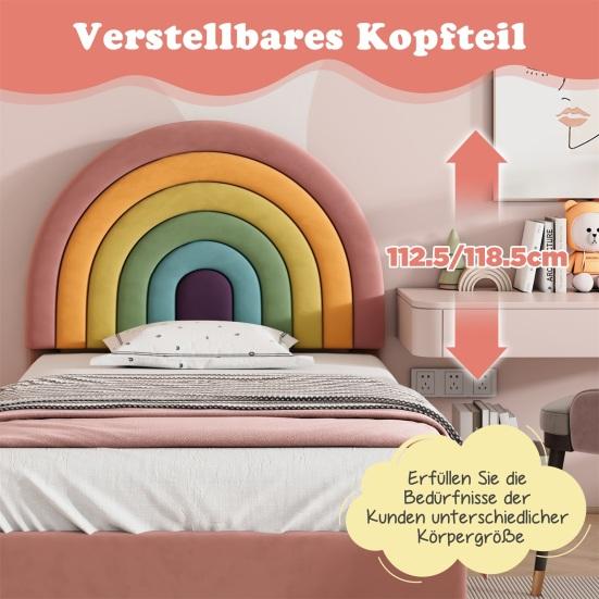 Teen Bed with Height-Adjustable Rainbow Headboard Ergonomic Design Strong Load Bearing Easy To Assemble Youth Bed Home Furniture