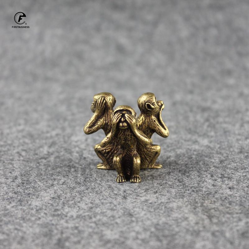 Antique Copper Three Monkeys Home Decor Living Room Decorations Chinese 12 Zodiac Animal Miniature Figurine Furnishings Ornament