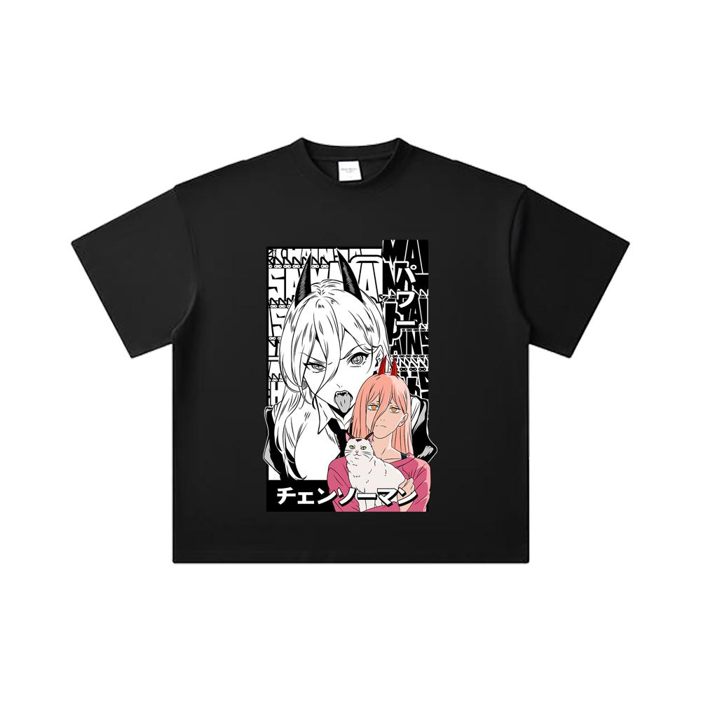 260 GSM Double Yarn 32 Count 100% Cotton Chainsaw Man V57 Power Print Unisex Heavy Cotton T Shirt