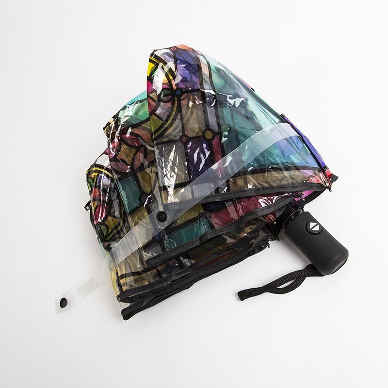 Colorful Transparent Automatic Folding Umbrella with Eight Ribs - High-End Feel and Portable Design