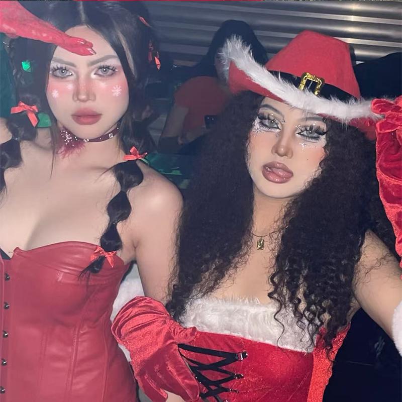 New Fashion Santa Claus Christmas Luminous Cowboy Hat Dance Costume Glowing Cowgirl Cap For Xmas Neon NightClub hat props