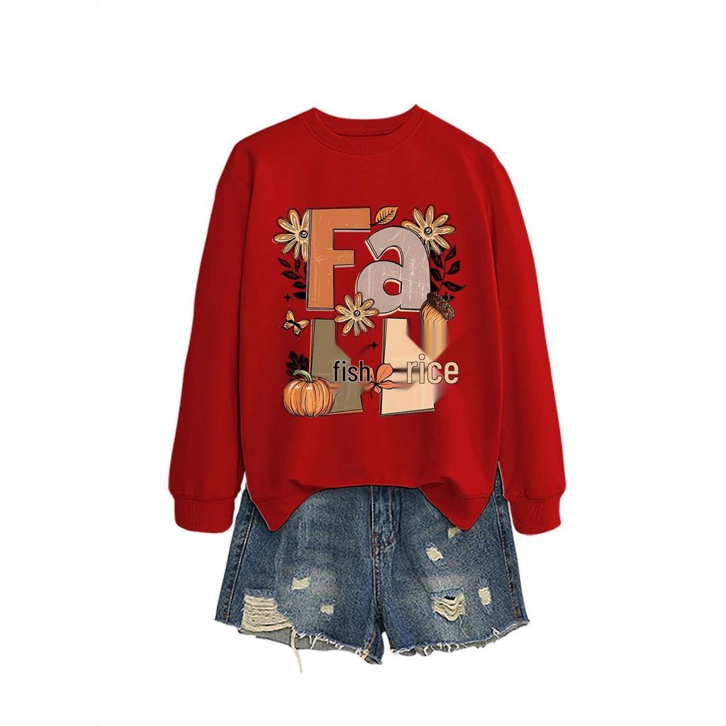 Versatile Women's Fall Pine Cone Pumpkin Round Neck Hoodie