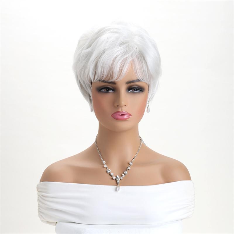 Synthetic Curly Hair Wig with Bangs Platinum Blonde Mommy Wig Female Cosplay Natural Hairstyle Daily Elder Wig