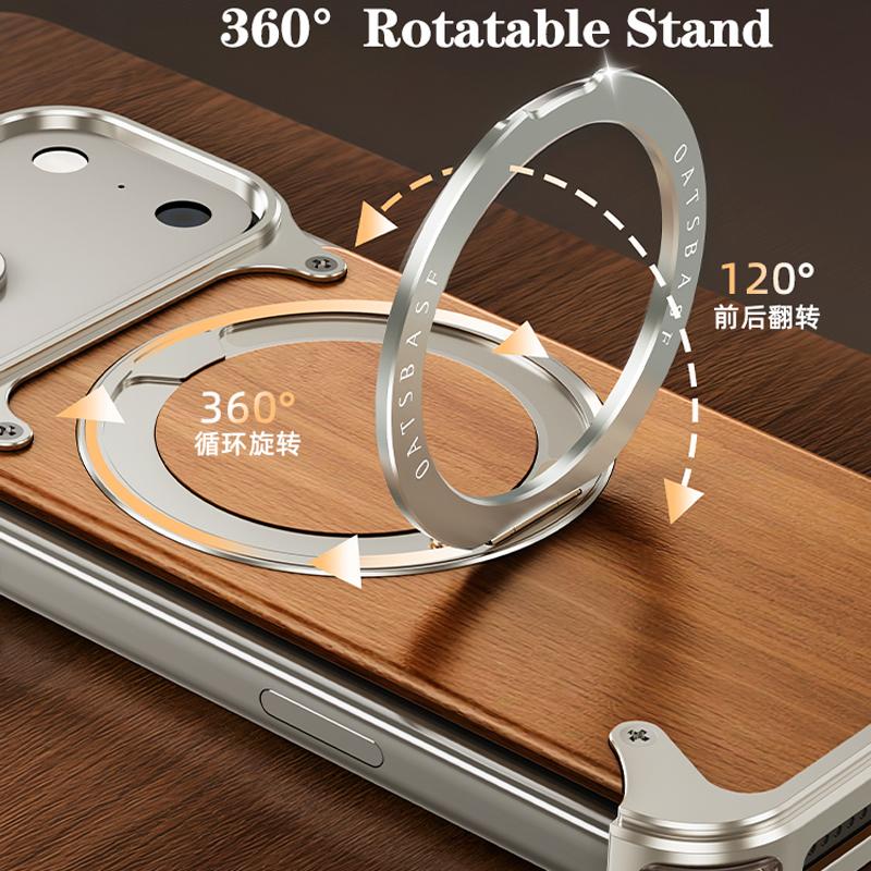 Eary Magnetic Wooden Case for iPhone 17 Pro Max Air for MagSafe Wireless Chargers 360°Rotating Stand Aluminum Solid Wood Shells