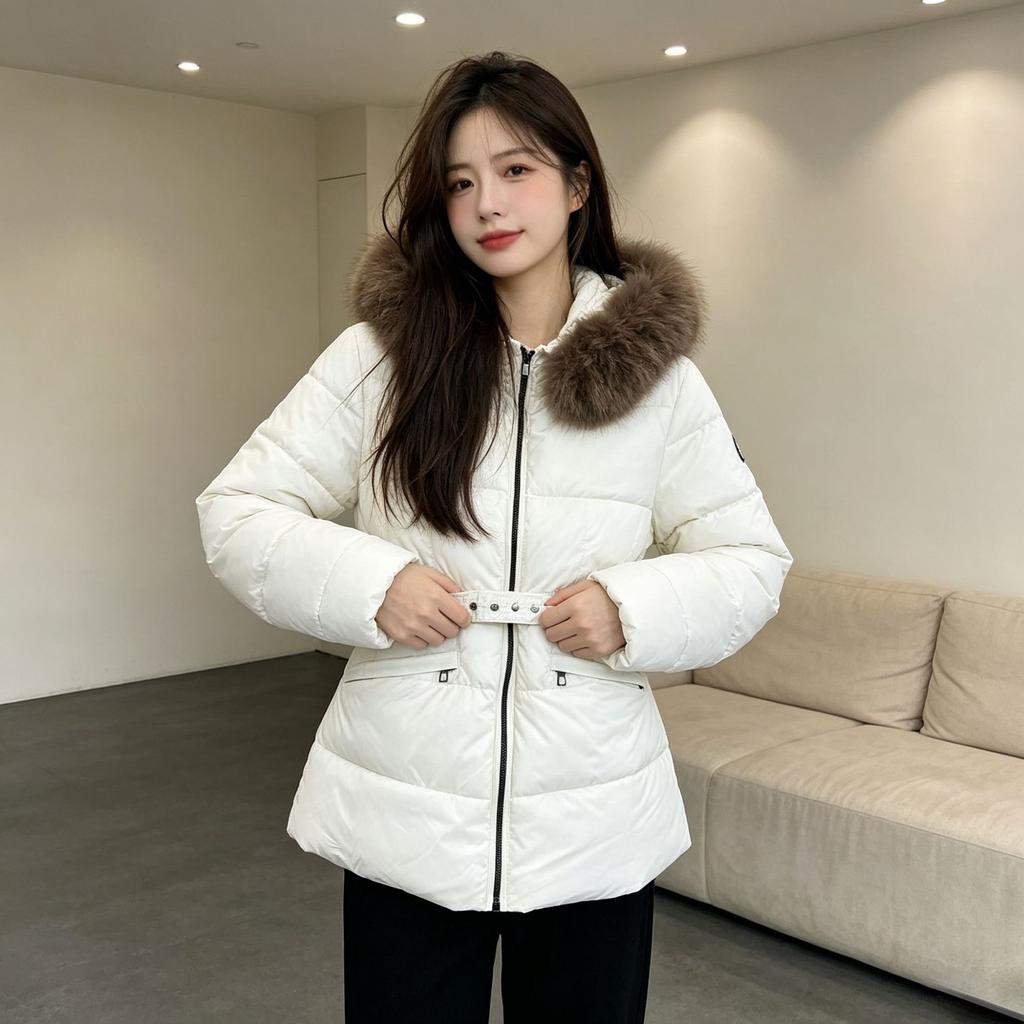 Winter new slim and thin fashion cotton-padded clothes women's short waist hooded fur collar