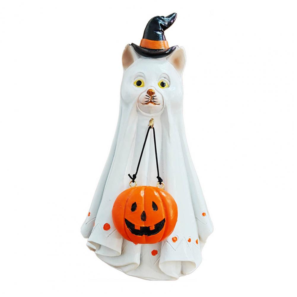Resin Ghost Statue Spooky Halloween Ghost Figurines with Pumpkin Bucket Welcome Sign for Indoor Outdoor Decor for Yard Home
