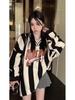 Women's V-Neck Striped Baseball Colorblock Sweatshirt - Sporty, Casual, Long-Sleeve Spring 2025 Style
