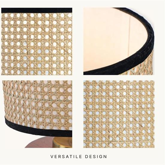 Table Lamp for Bedroom, Living Room Wooden Base Bedside Night Lamp E27 Holder Easy Assembly, Rattan Fabric Shade Gift 35.56 Cm