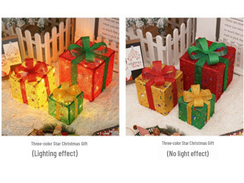 Christmas Gift Box Set: 3-Piece String Lights with Ornaments for Room Decor