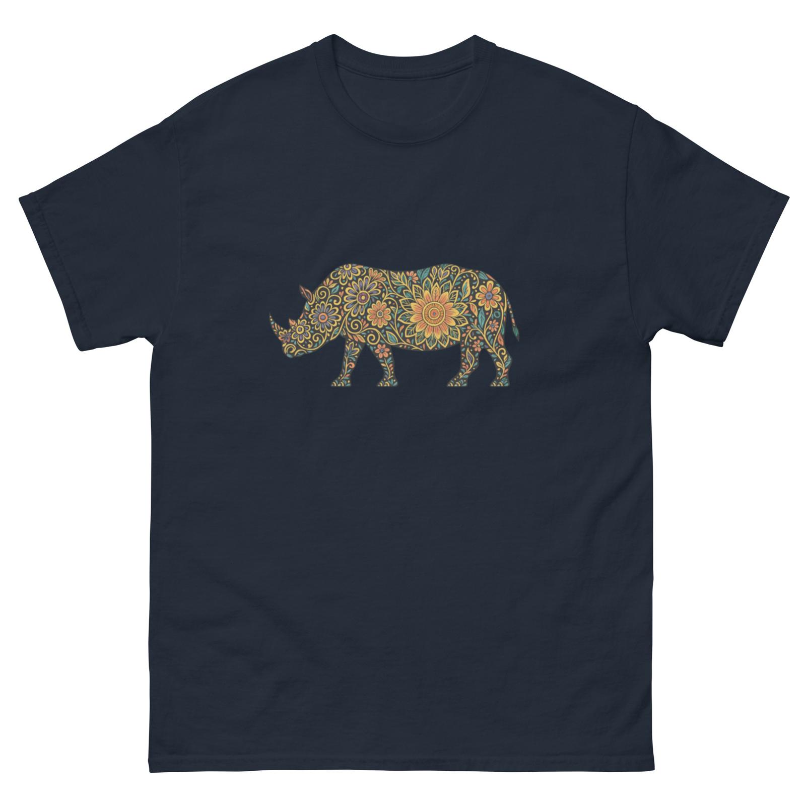 Colorful Floral Rhino T-Shirt Mens Womens Tees Top Mens Womens Graphic Animal Nature Art Tee 4XL