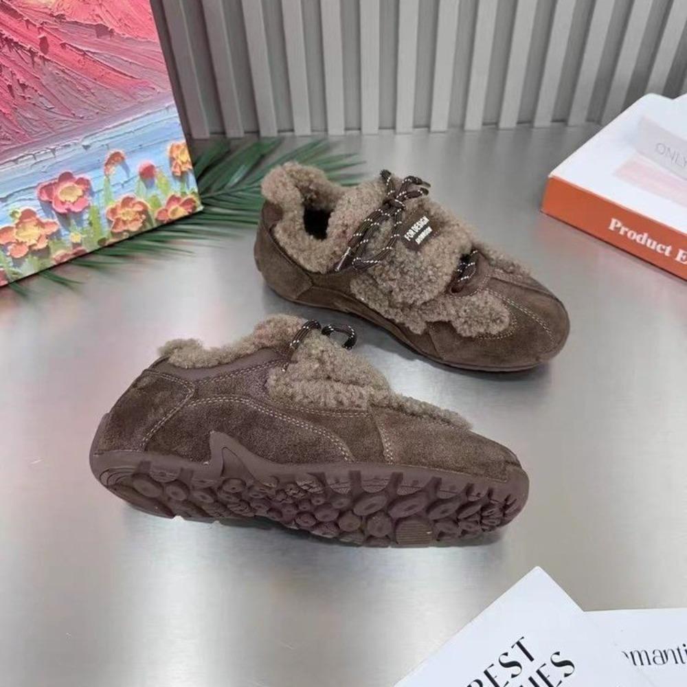 Flats Women Casual Shoes Fad Soprt Sneakers Winter Keep Warm Plush Cotton Designer Trend Lace Up