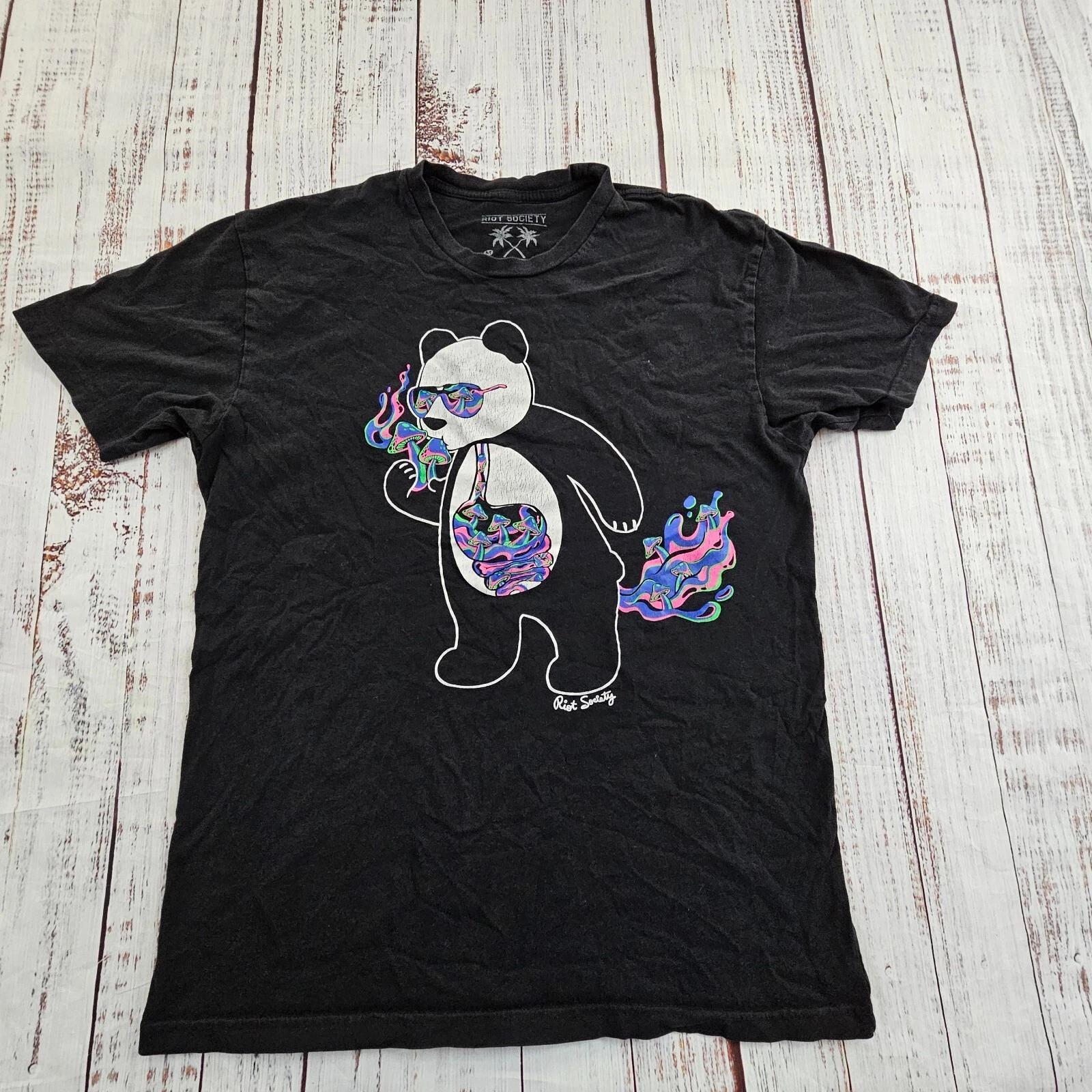 Riot Society Bear Mushrooms Black Short Sleeve Cotton T-Shirt Men s M 2XL