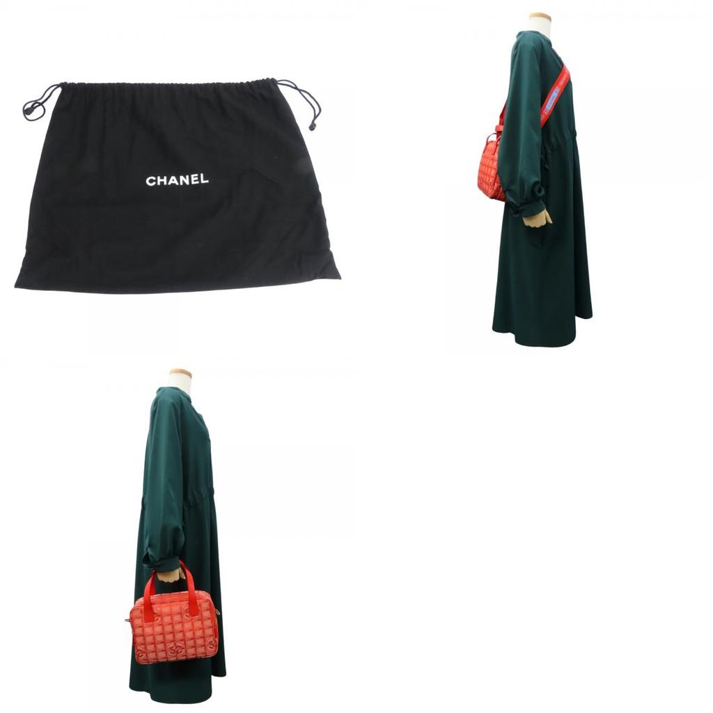 Used CHANEL Handbag New Travel Line COCO Mark Jacquard Nylon/leather Red Shoulder