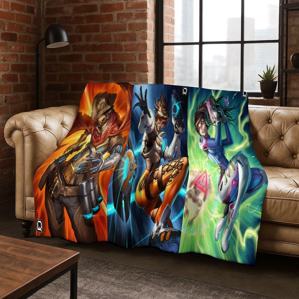 Game OW Overwatch D.VA Mei Reaper Cartoon 3D Flannel Blanket,Cozy Soft Throw Blanket for Home Bedroom Bed Sofa Picnic Cover Gift