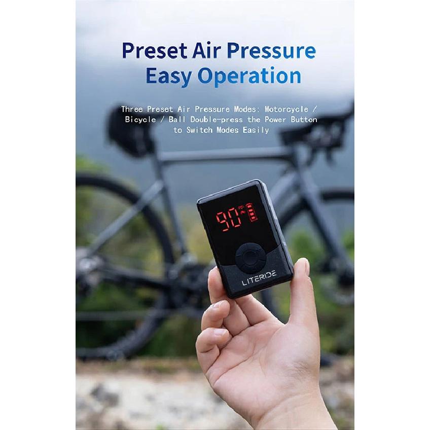 LITERIDE 120 PSI Portable Pocket Bike Electric Air Pump MINI Tire Inflator For Bicycle Digital Gauge Display