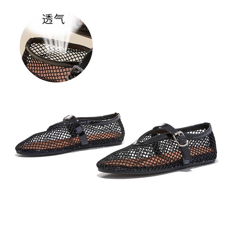 

First layer sheepskin insole Mary Jane shoes summer new woven hollow fashion single shoes casual versatile sandals 35 чёрный