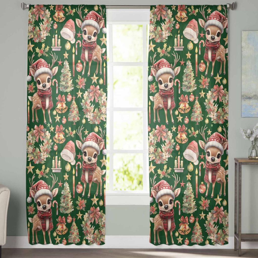 Jul- och Vinterklockgardiner för Vardagsrum Sovrum Heminredning Fönster Voile Tyllgardin Draperier